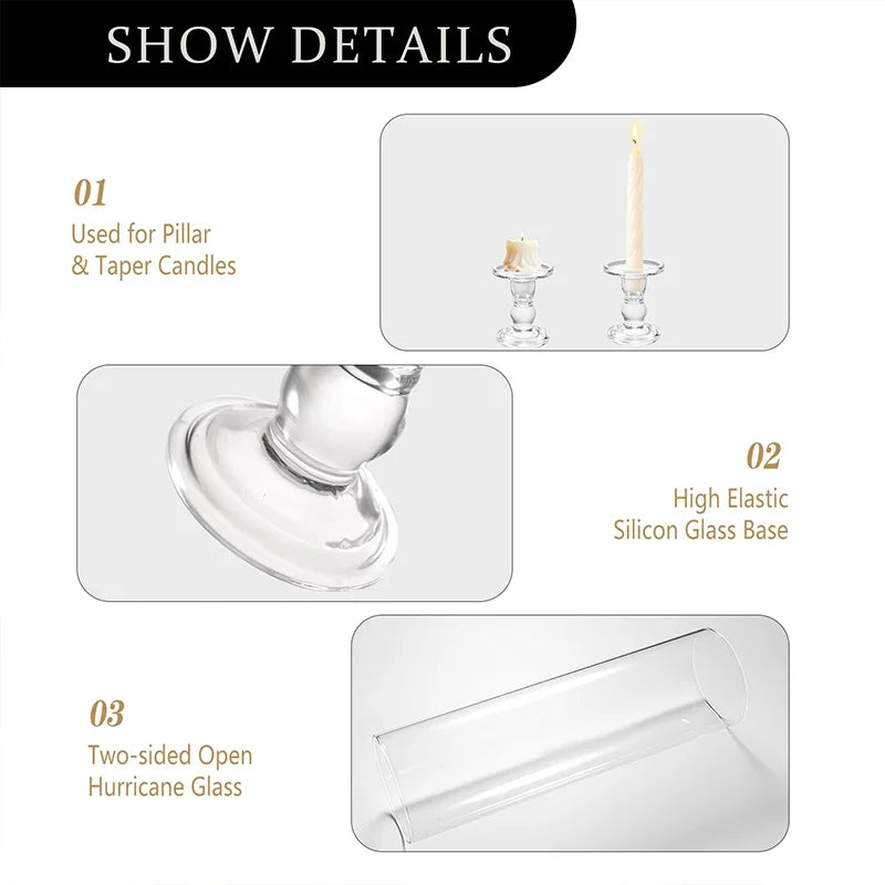 Clear Glass Hurricane Candle Holder Set of 2 13.8 Inch Tall Table Centerpiece Wedding Party Decor Christmas Halloween Decor