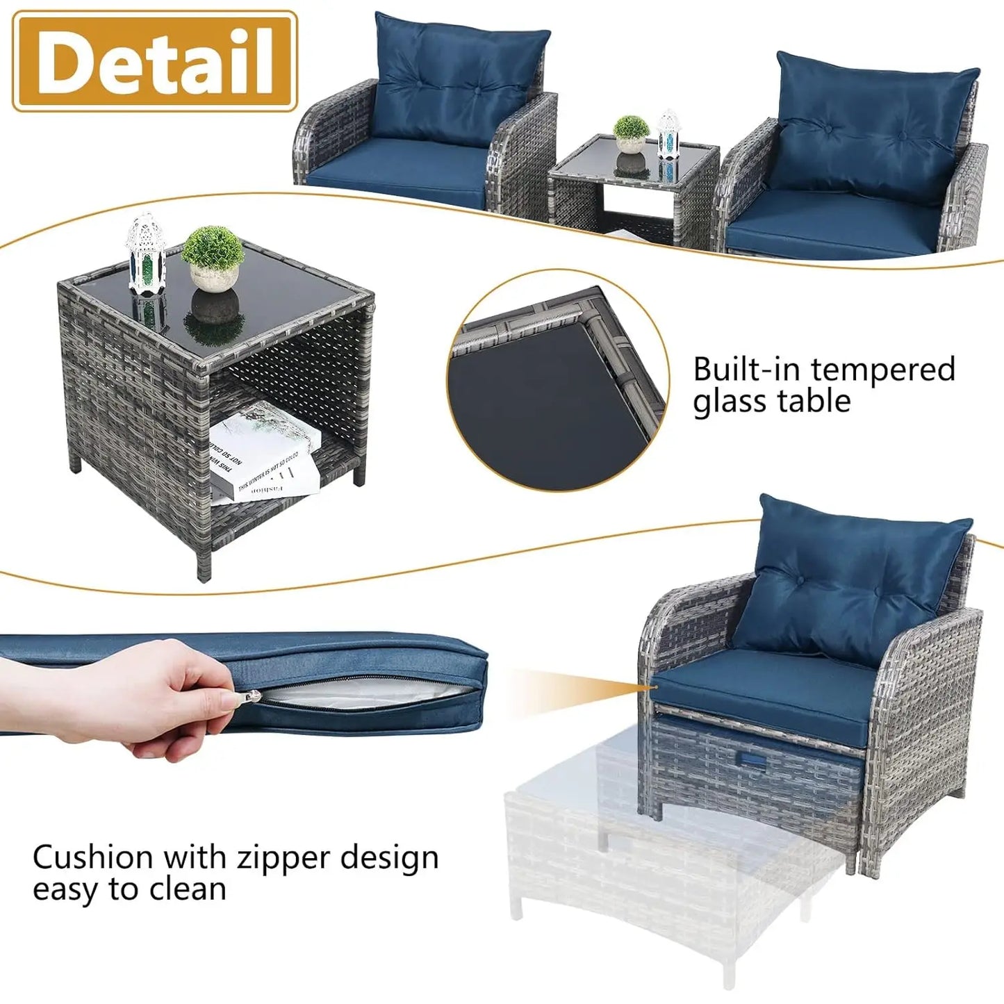5 Piece Wicker Outdoor Patio Chairs With Ottomans All Weather PE Rattan Set