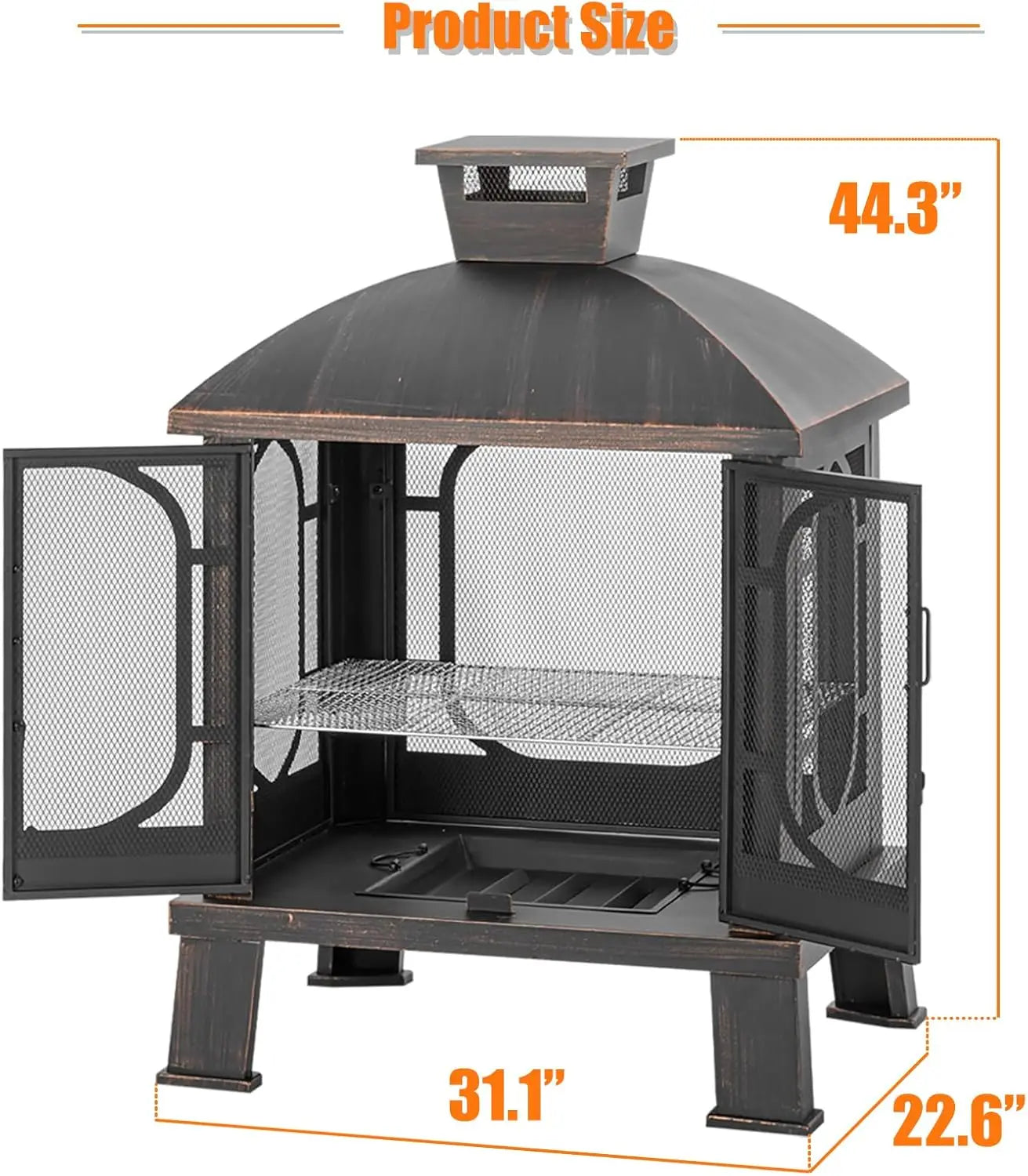 45 Inch High Metal Chiminea Fire Pit With Grill Garden