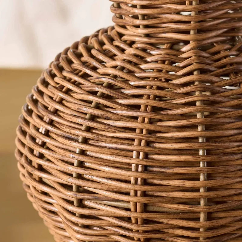 Woven Faux Rattan Indoor Vase 10 Inch Brown Bamboo And Wood Boho Home Decor