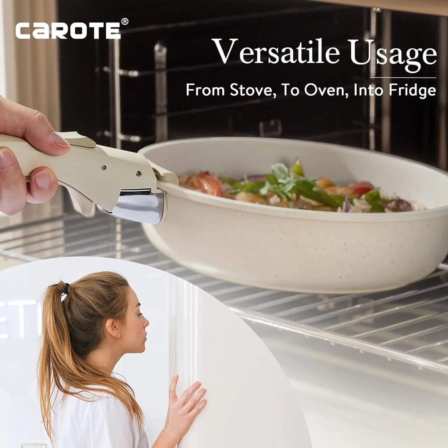 24 Piece Detachable Handle Pots and Pans Set Nonstick Induction Cookware Removable Handle RV Oven Safe Kitchen Cookware Cream White Granite