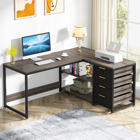 Tribesigns L Shaped Computer Desk With Storage Drawers