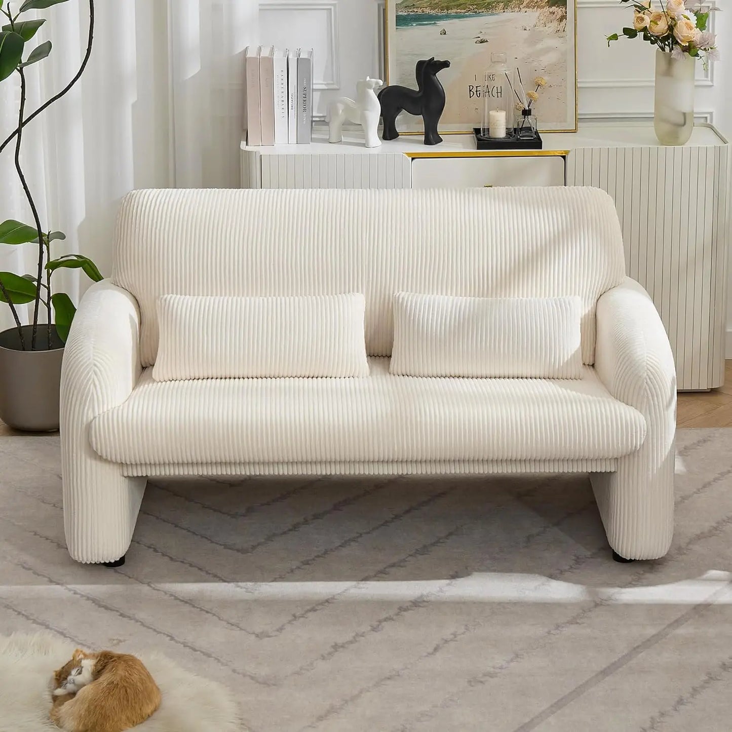 56 Inch Corduroy Loveseat Sofa 2 Seater For Small Spaces Modern Upholstered