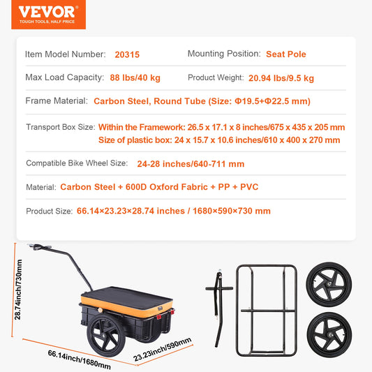 SucceBuy 88Lbs Bike Cargo Trailer Foldable With 16in Wheels