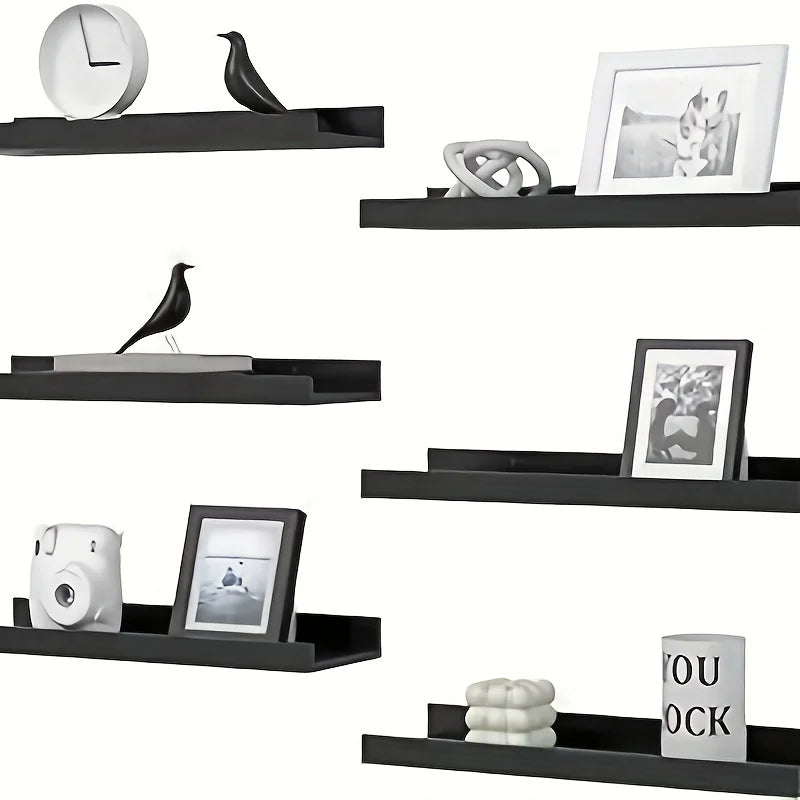Six Piece Wall Hanging TV Partition Wood Stand Black