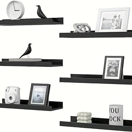 Six Piece Wall Hanging TV Partition Wood Stand Black
