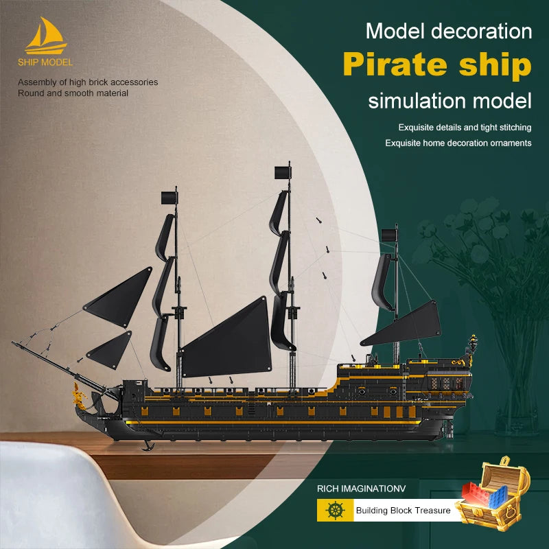 Mould King 13186 Pirate Ship Building Block Set The Big Black Pearl Kids Gift