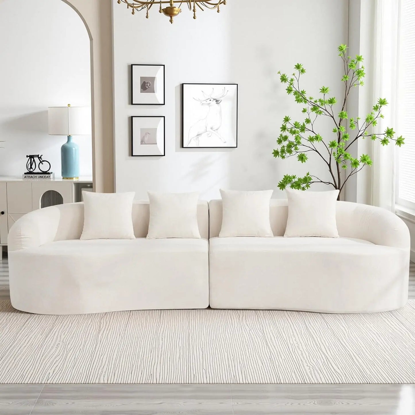 110 Inch 4 Seater Sofa Couch Modern Oversized Curved Cloud Chenille Sectional