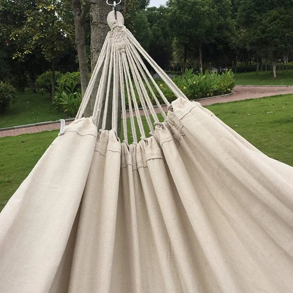 Cotton Woven Balcony Hammock Rope Chair With Crochet Fringe Outdoor Indoor
