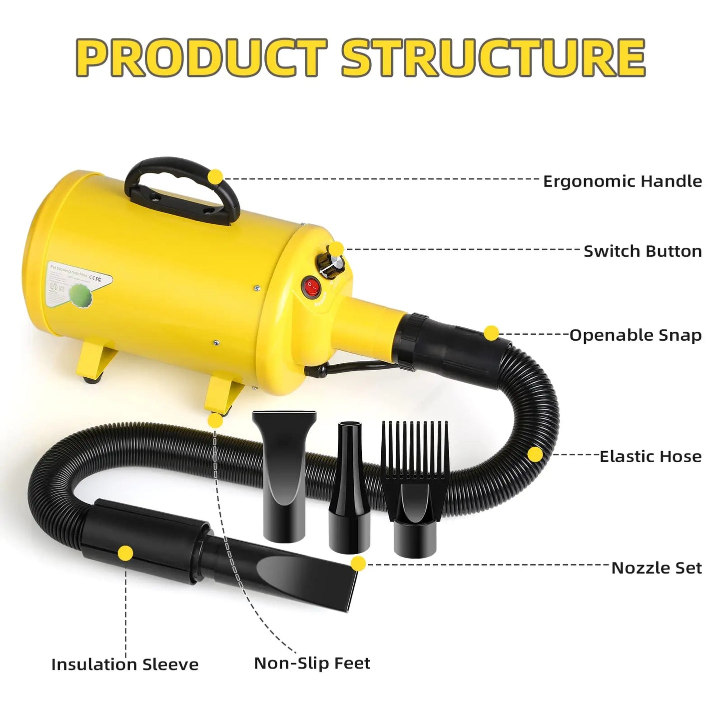 Dog Hair Dryer For Large Dogs Grooming Blower With Heat