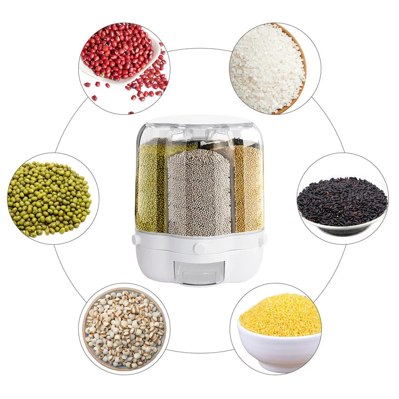 Rotating Food Storage Container For Rice Beans Grains Transparent With Lid