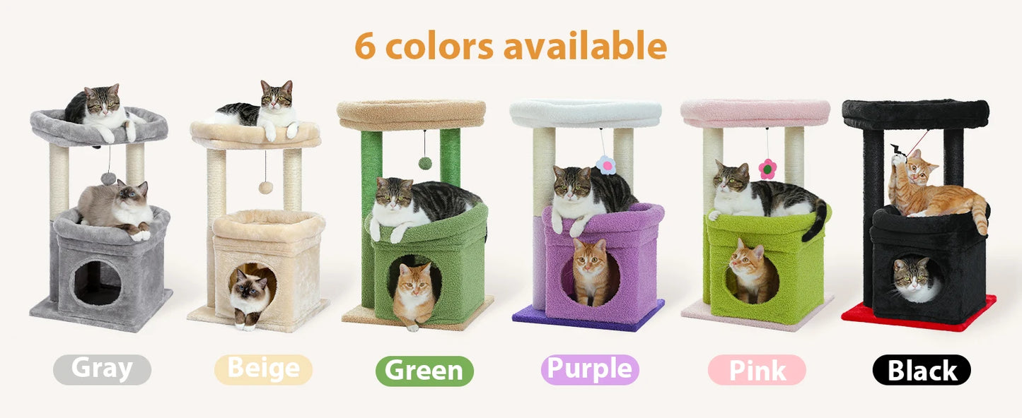 Double Tier Cat Tree Tower With Cozy Condo And Wide Perch For 1 To 2 Indoor Cats