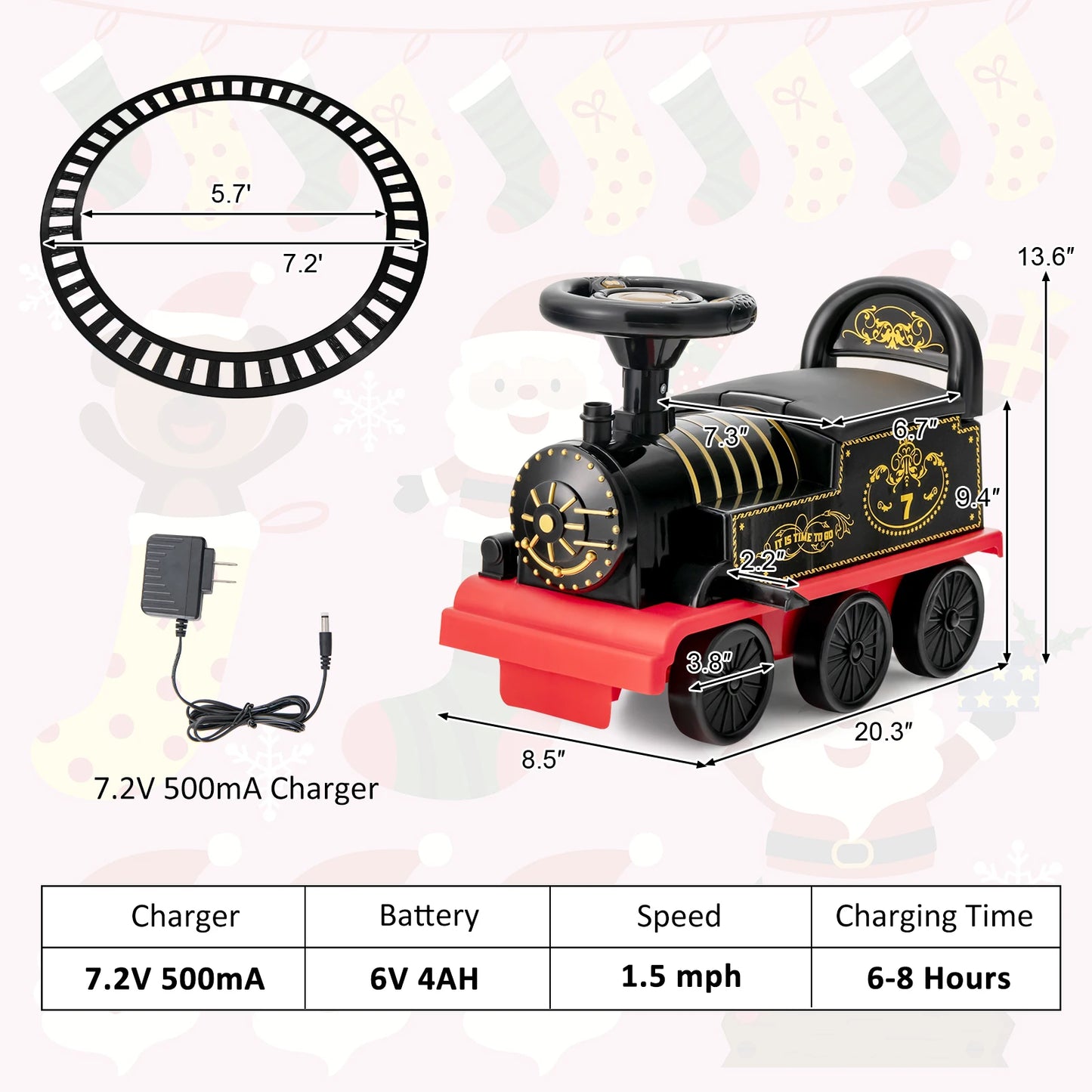 Six Volt Kids Electric Ride On Train With Track And Six Wheels Black