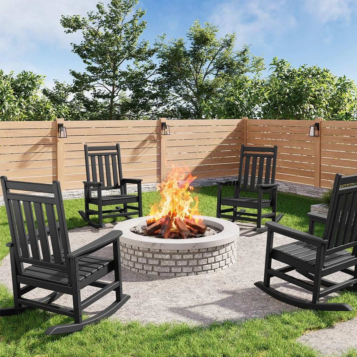 Two Piece Outdoor Poly Lumber Rocking Chair Set With Side Table All Weather
