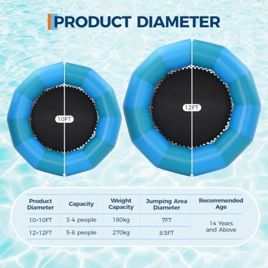 Blue 12Ft Lake Water Trampoline For Adults With Electric Pump And Rope Ladder