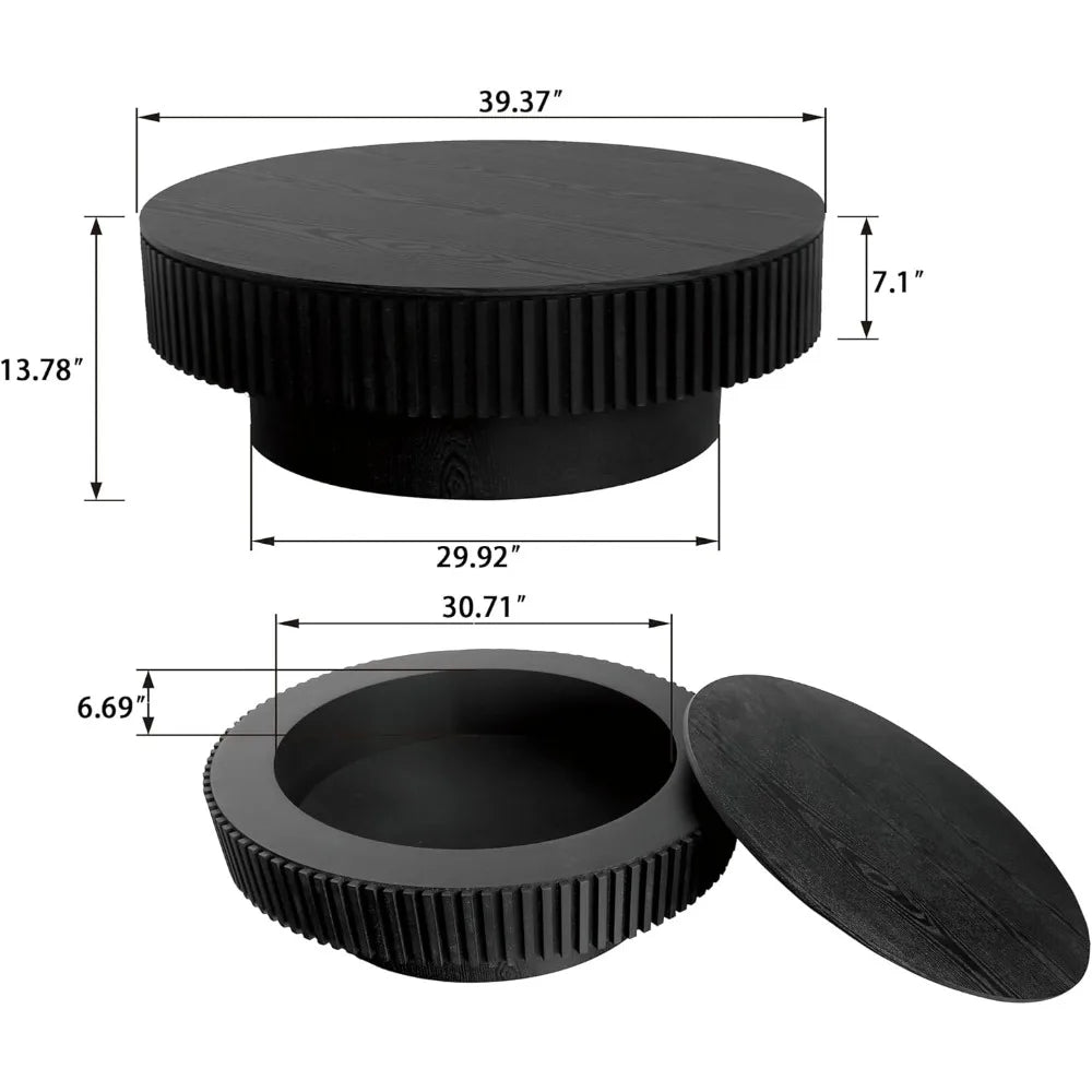 39 Inch Round Coffee Table With Storage Modern Wooden Table