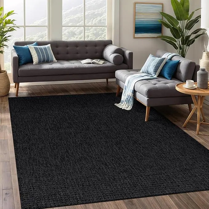 Natural Large Outdoor Area Rug for Living Dining Room Patio Office Stain Resistant Non Shedding 9 X 12 Geometric Fleece Carpet