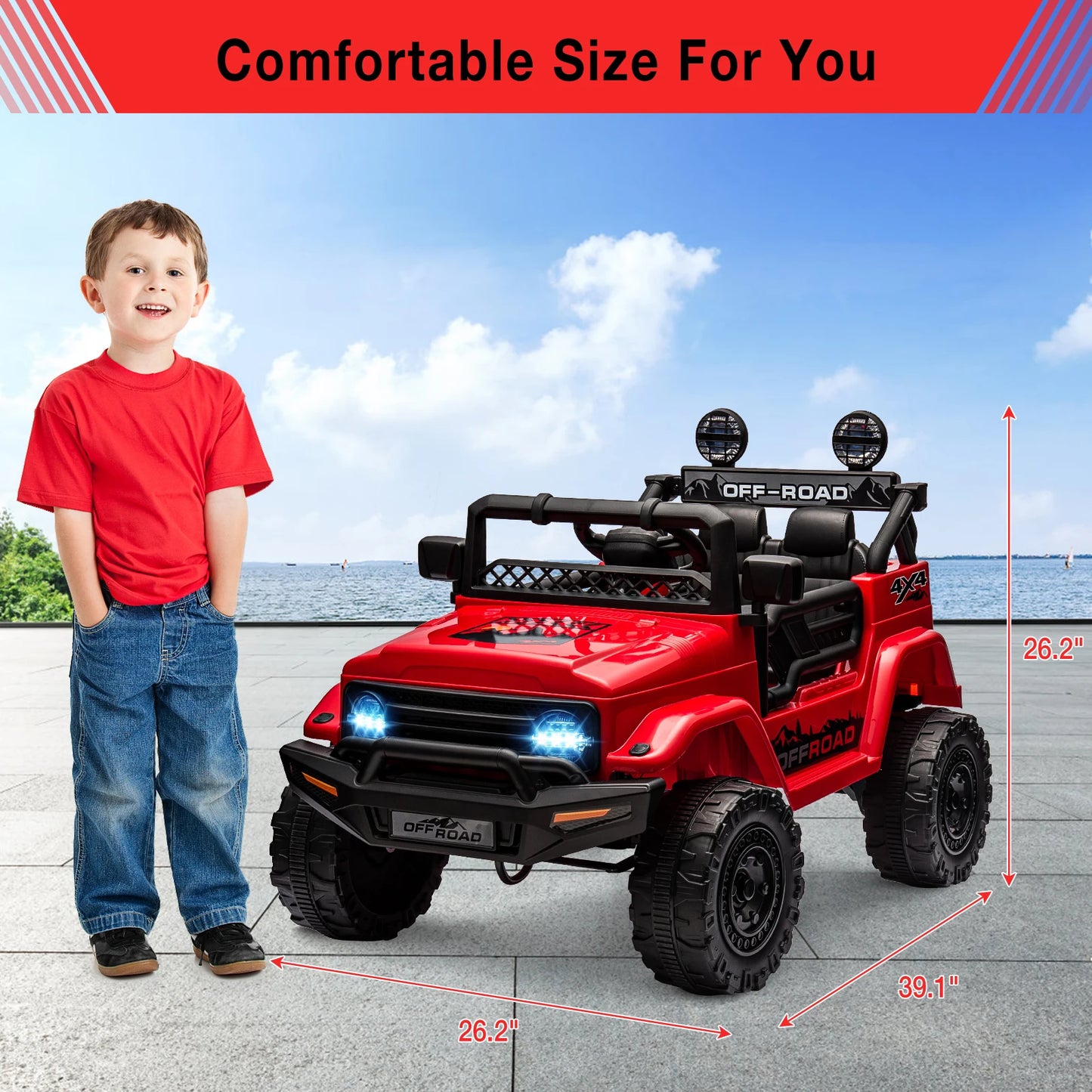 12V Kids Ride On Truck With Remote Control Bluetooth Lights