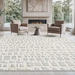 Micro Loop Area Rug Light Gray 9x12 Geometric Modern Luxury Circular Durable Soft Indoor Rugs for Living Dining Room Office