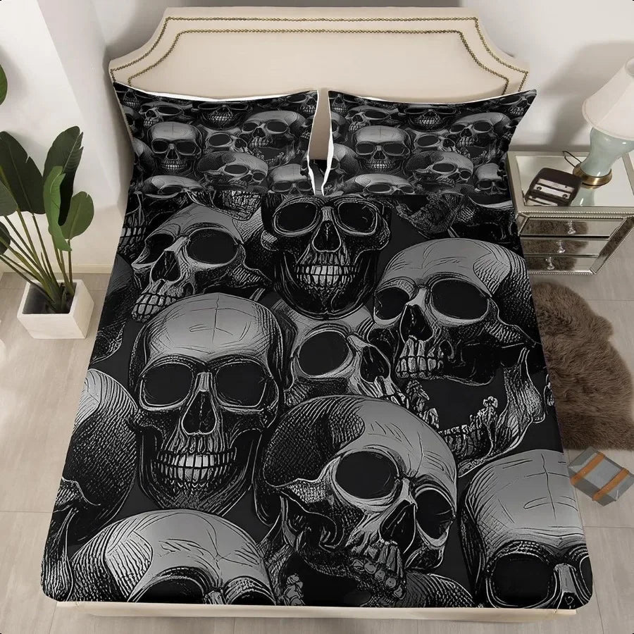 Sugar Skull Bed Sheets Set Gothic Skeleton Bedding Teens