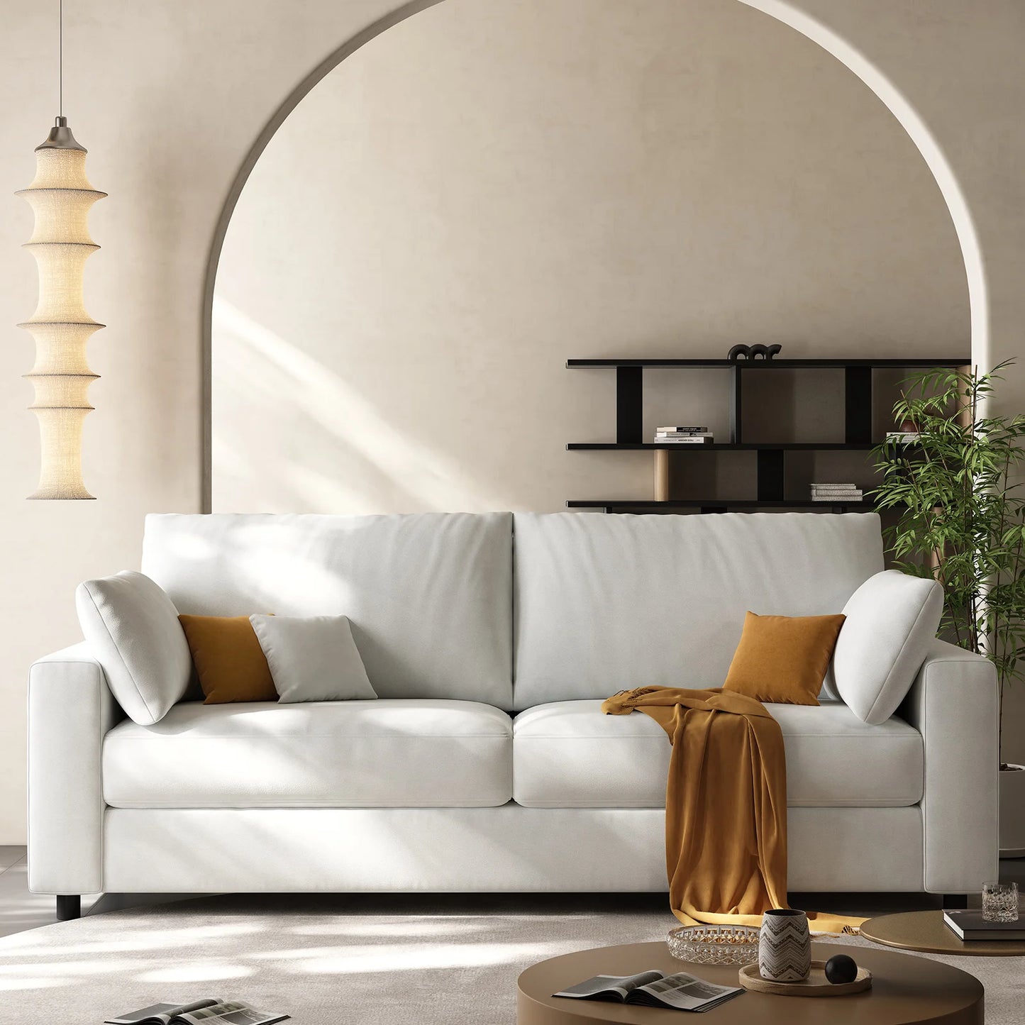 71 Inch Loveseat Sofa Mid Century Modern Linen Fabric Deep Cushions Living Room