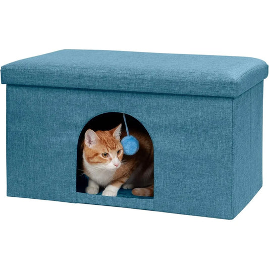 Ocean Blue Cat Condo Pet House Collapsible With Plush Ball