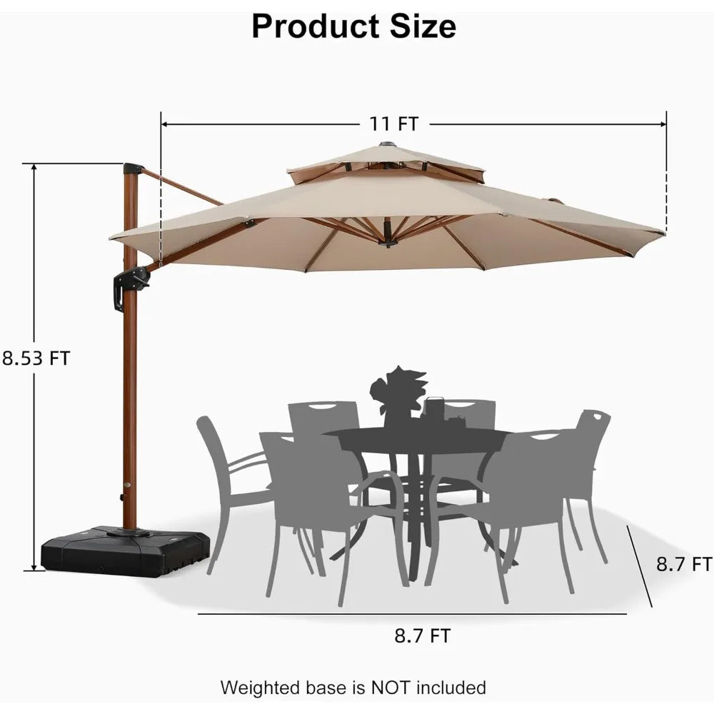 11ft Patio Round Cantilever Umbrella Windproof Offset Heavy Duty For Garden