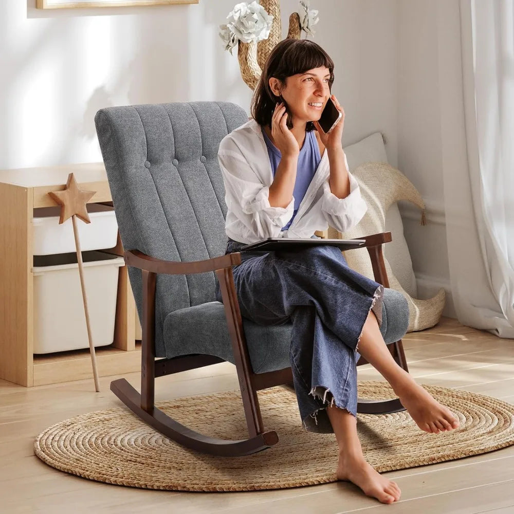 AVAWING Upholstered Rocking Chair With Padded Seat High Back Armchair Living Room