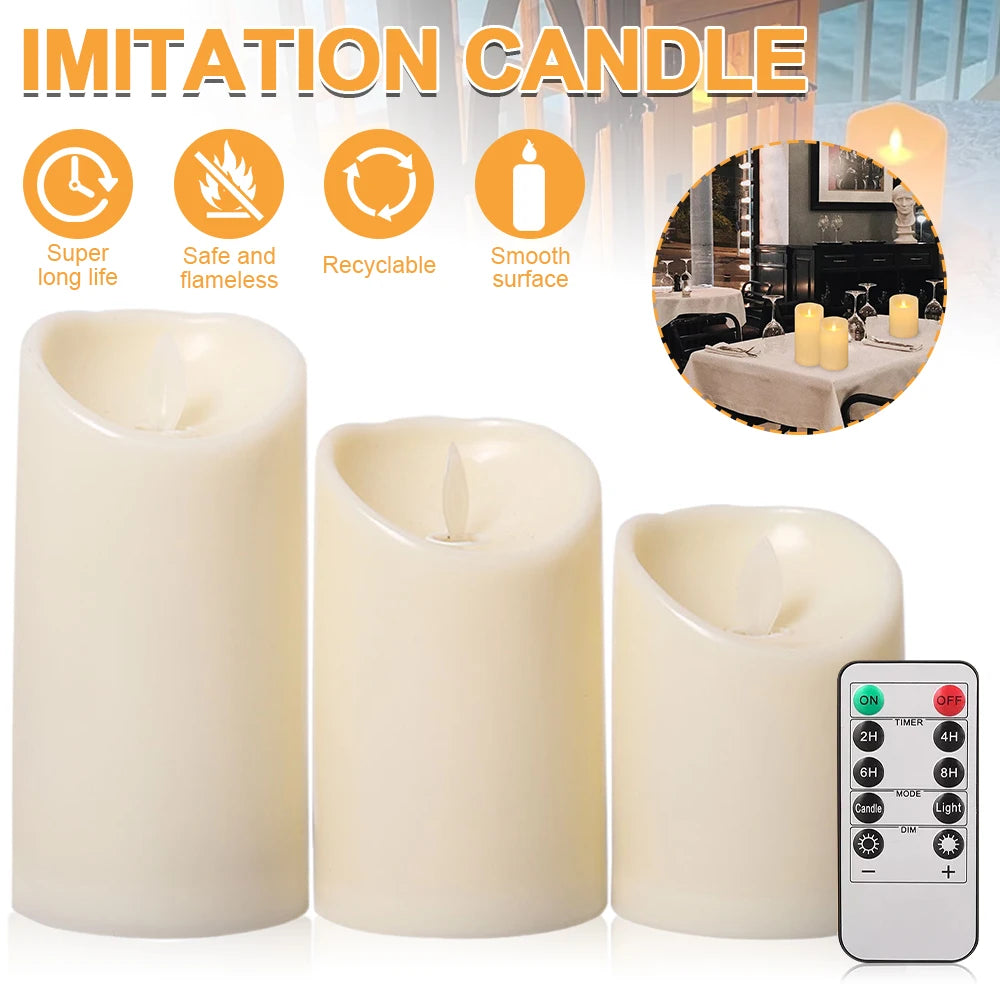 USB Rechargeable Flickering Paraffin Pillar Candle With Remote