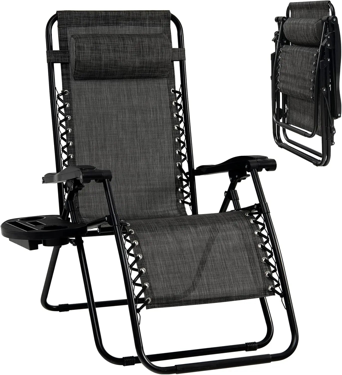 Zero Gravity Lounge Chairs 160 Degree Adjustable Folding Recliner with Pillow and Cup Holder 350 Pounds Comfy Outdoor Lounge Chairs