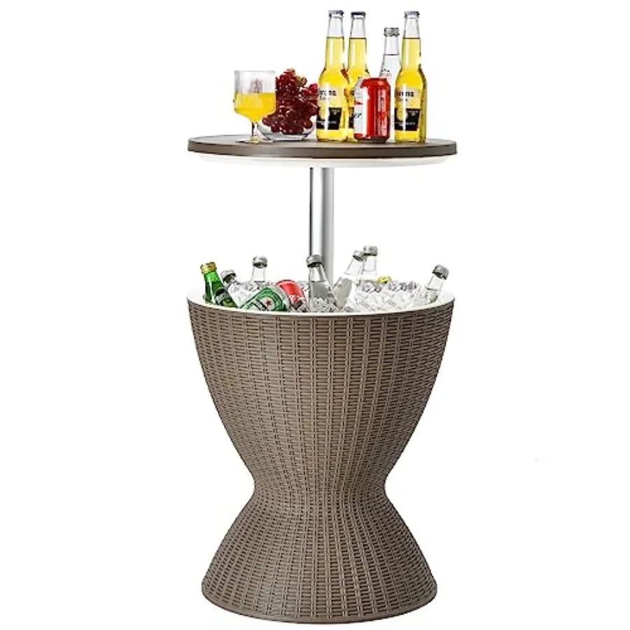 Outdoor Bar Table Rattan Style Cooler With 8 Gallon Beer And Wine Ice Bucket