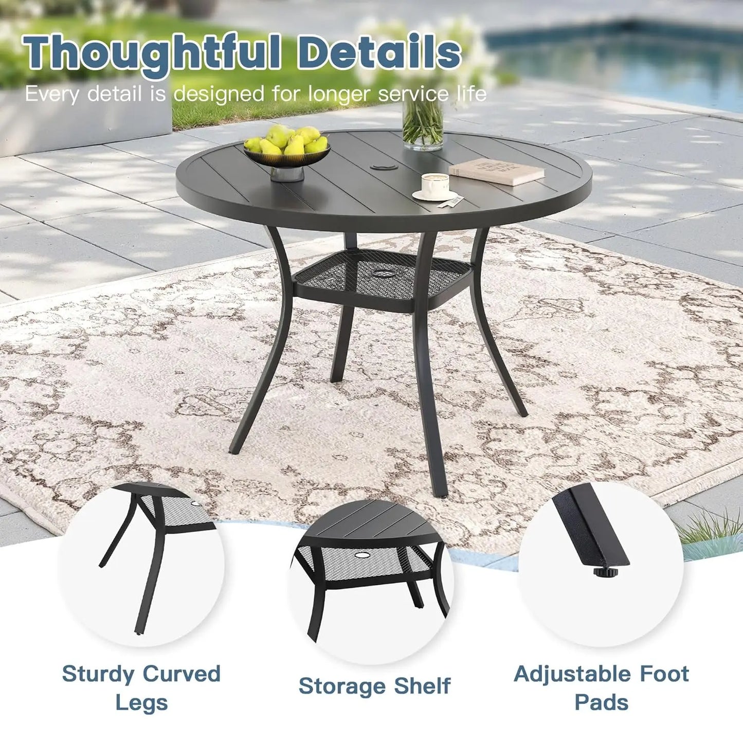5 Piece Outdoor Dining Set With 4 Textilene Swivel Chairs And 40.6 Black Table