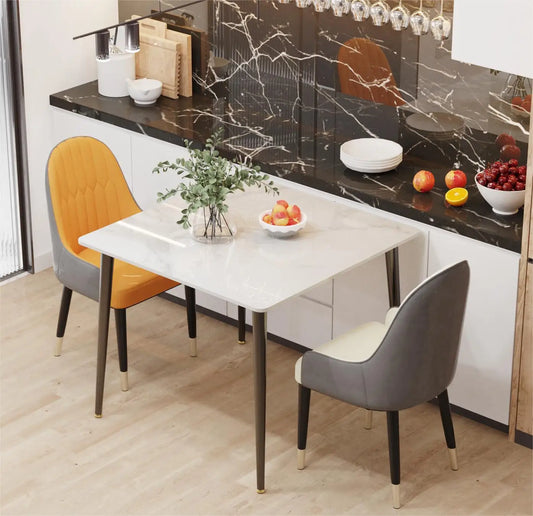 Square Marble Dining Table With Metal Legs For 4 To 6 Seats
