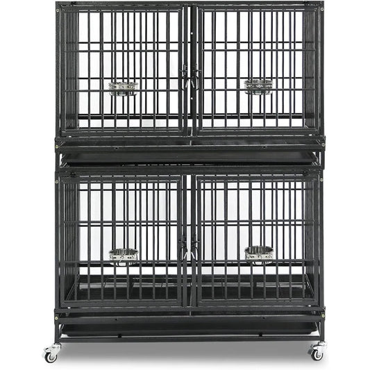 43 Inch Heavy Duty Stackable Dog Crate With Wheels And Detachable Divider