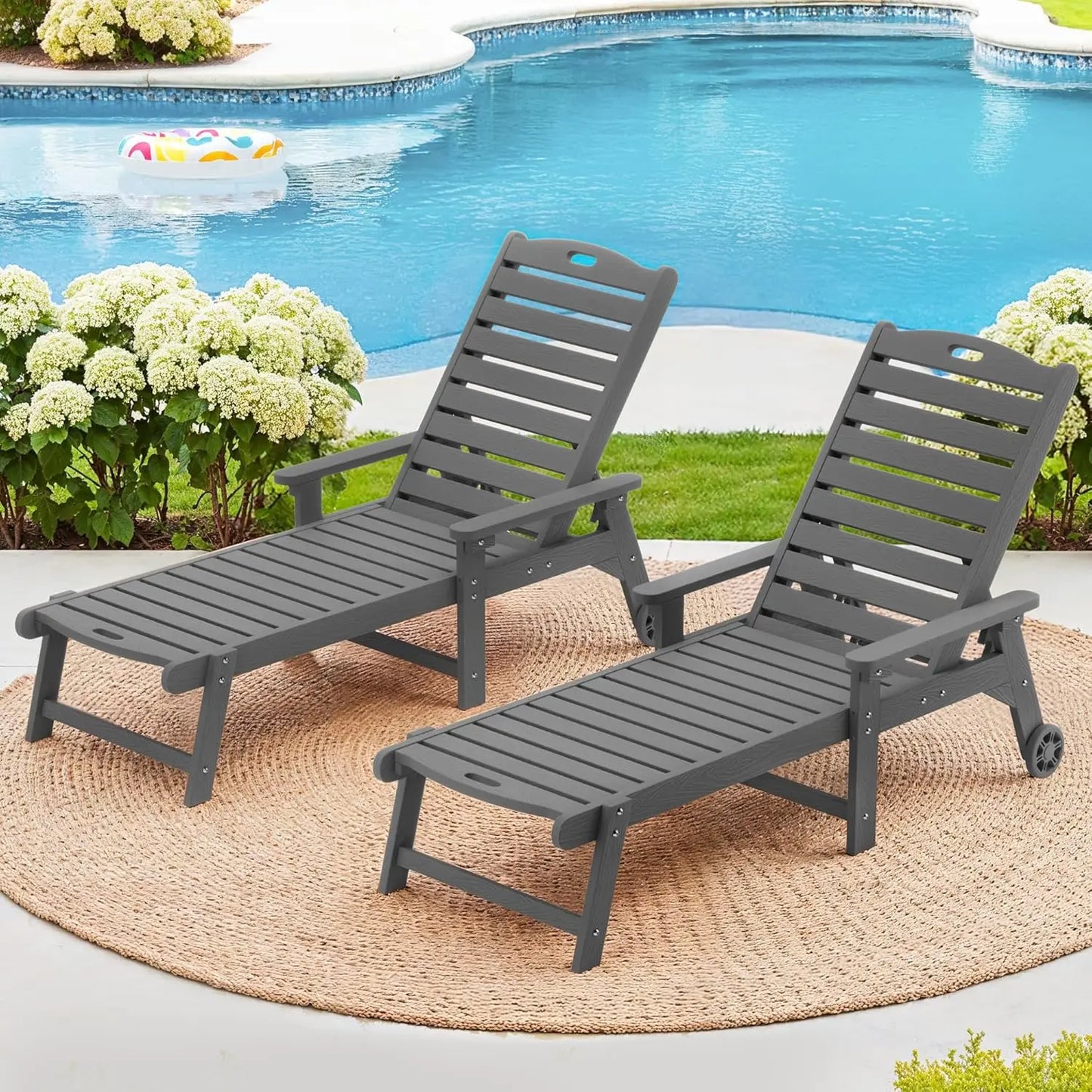 Outdoor Chaise Lounge Chairs Set Of 2 HDPS 5 Position Adjustable Pool Loungers