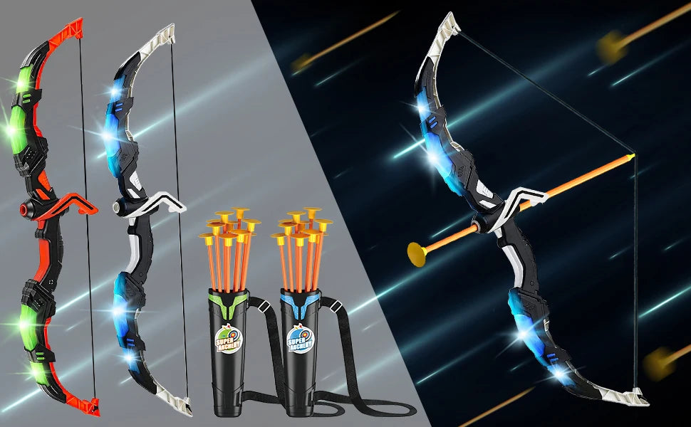 VATOS 2X Bow Arrow Guns Toy for Kids LED Light Up Archery with Suction Cup Stand Target Dart Board Indoor Outdoor Game Toys
