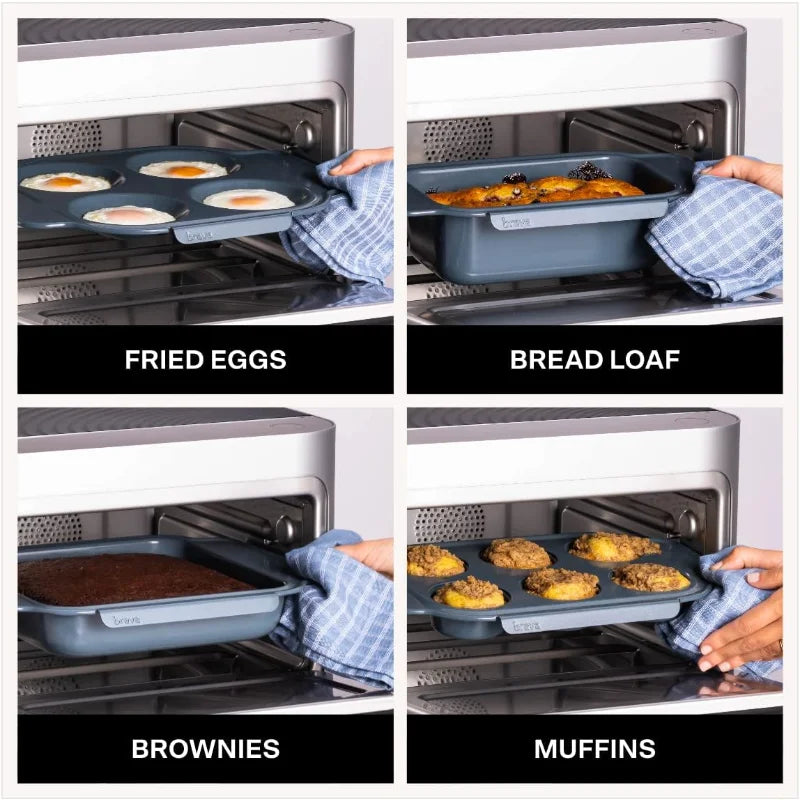 Home 4 Piece Bake and Breakfast Lite Accessory Set Premium Non Stick Bakeware Egg Pan Muffin Pan Loaf Baking Dish Square Brownie Tray