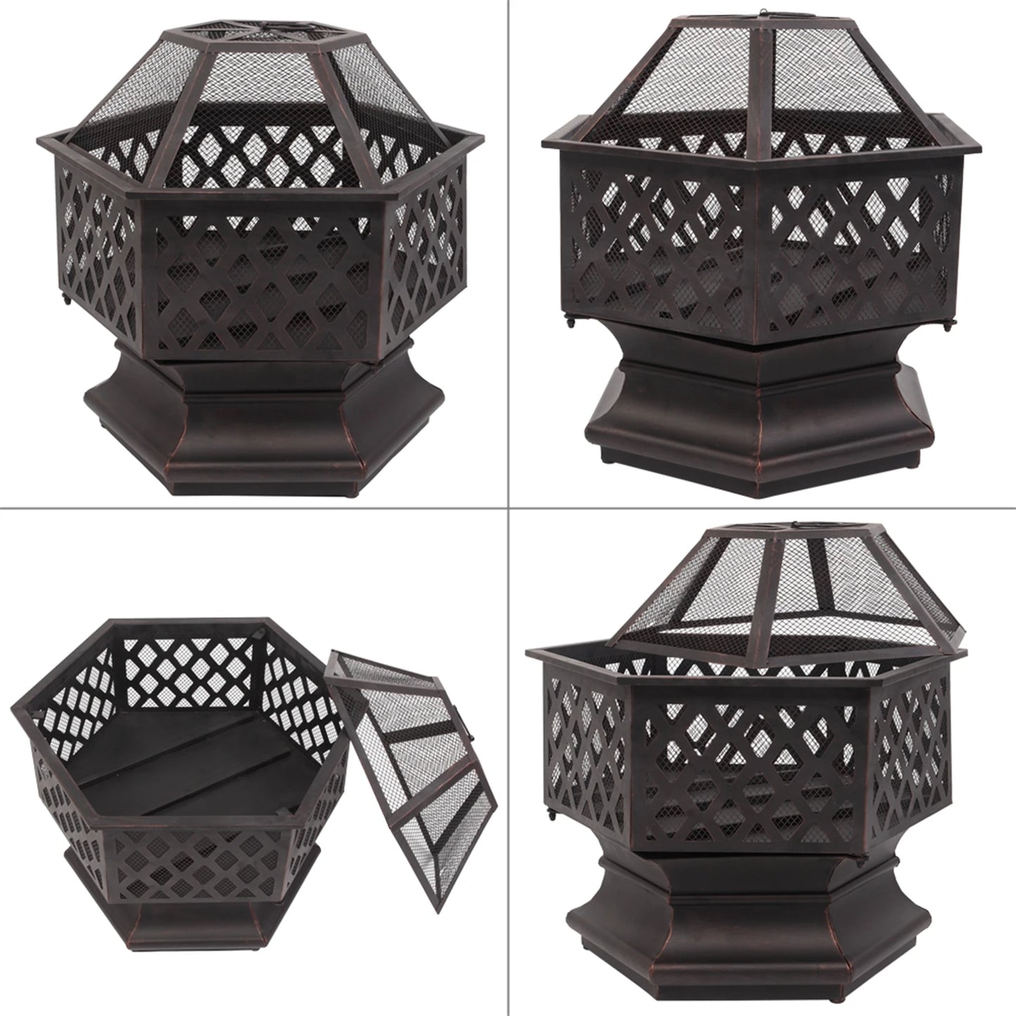 22 Inch Hexagonal Iron Brazier Wood Burning Fire Pit