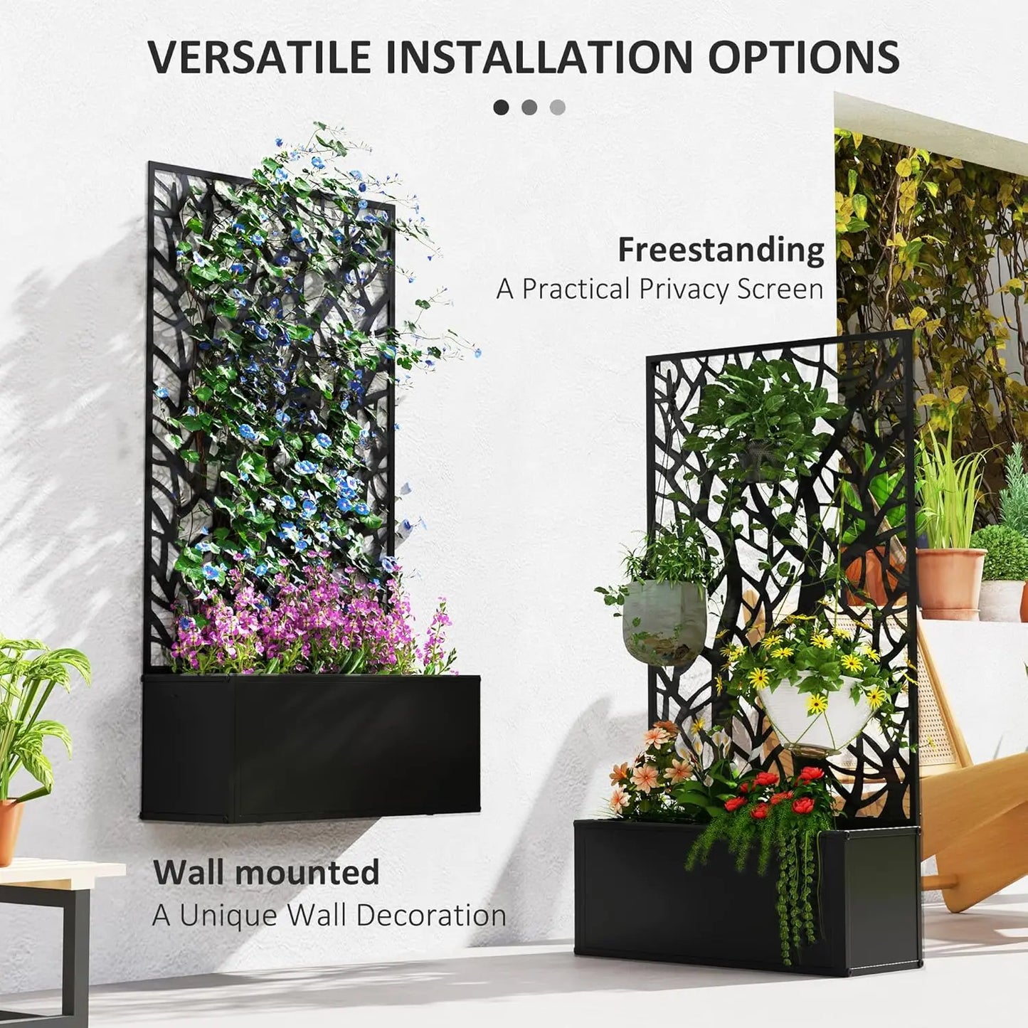 Metal Raised Garden Bed With Trellis For Climbing Plants Freestanding Privacy