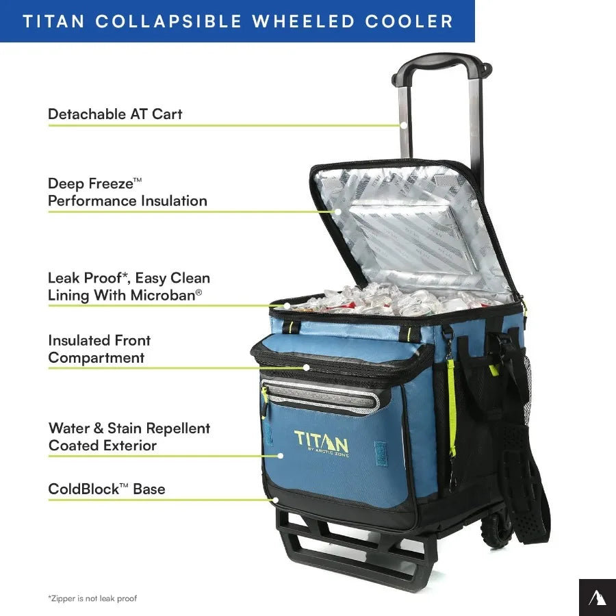 Titan Deep Freeze 60 50 Plus 10 Can Wheeled Cooler Collapsible All Terrain Cart