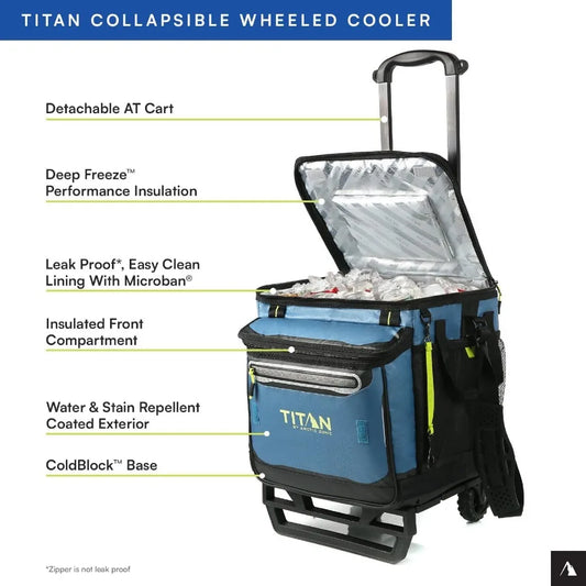 Titan Deep Freeze 60 50 Plus 10 Can Wheeled Cooler Collapsible All Terrain Cart