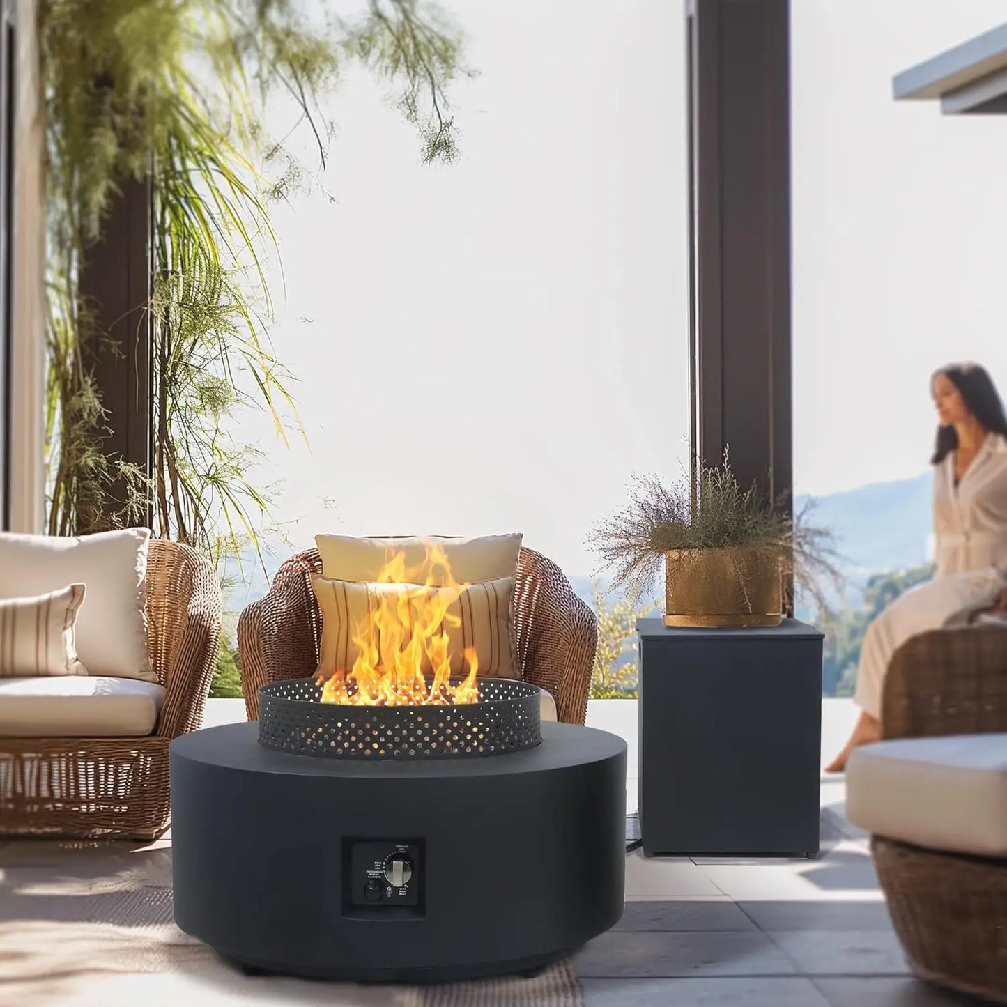 32 Inch Fire Pit Table 3 In 1 65000 BTU Round Gas Firepit