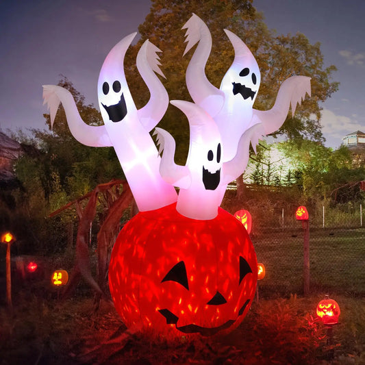 5.9FT Halloween Inflatable Pumpkin Ghost Yard Decor with Lights - Spooky Blow-Up Outdoor Decorations for holiday Parties