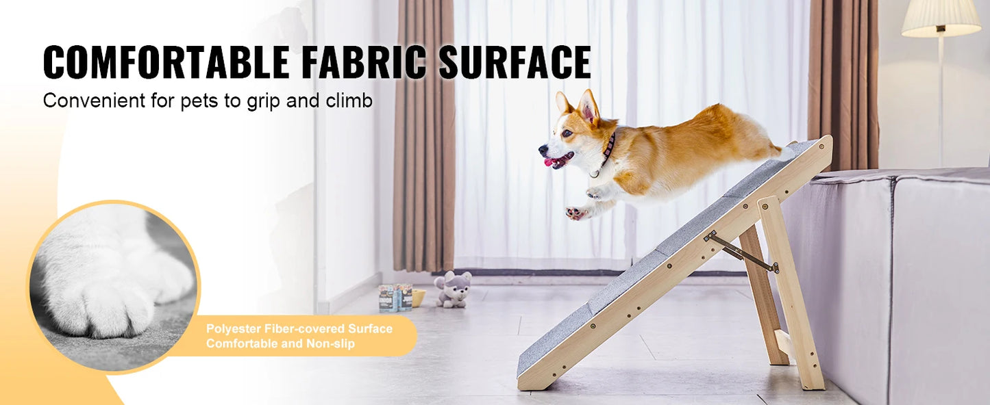 SucceBuy Wooden Pet Steps And Ramp 2-In-1 Foldable Bed Access For Pets