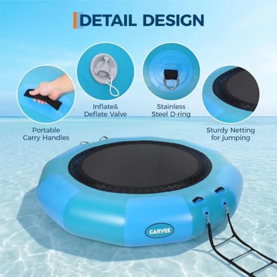 Blue 12Ft Lake Water Trampoline For Adults With Electric Pump And Rope Ladder