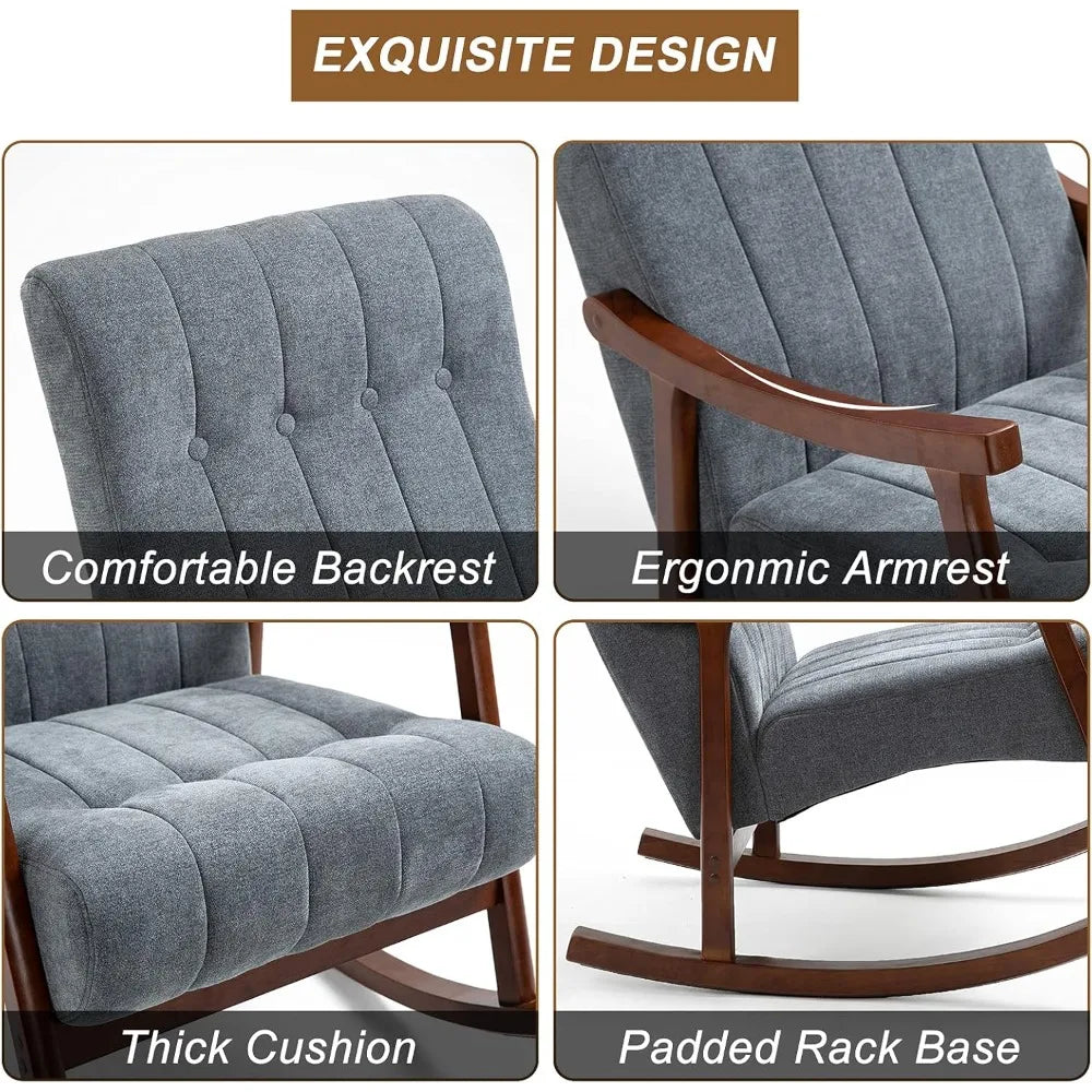 AVAWING Upholstered Rocking Chair With Padded Seat High Back Armchair Living Room