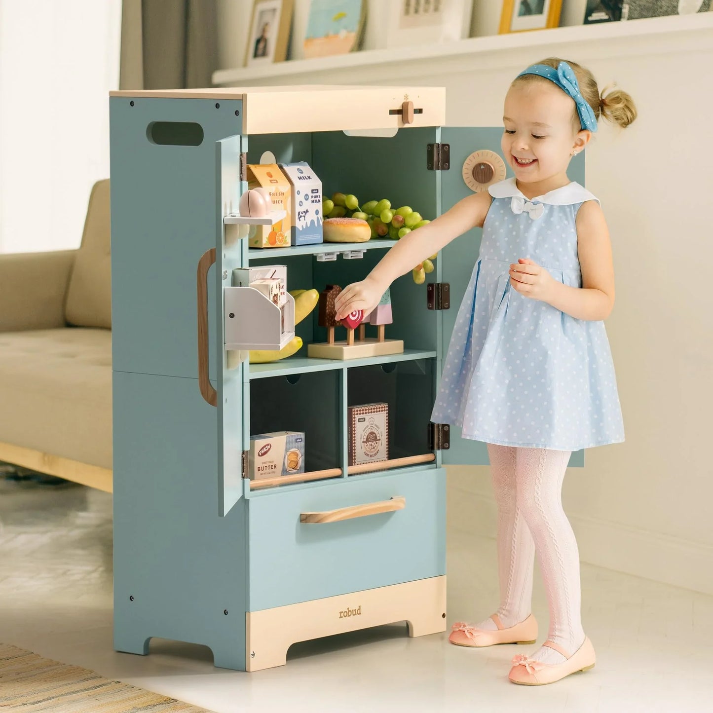 Robotime Robud Wooden Kitchen Washer Playset For Kids Blue