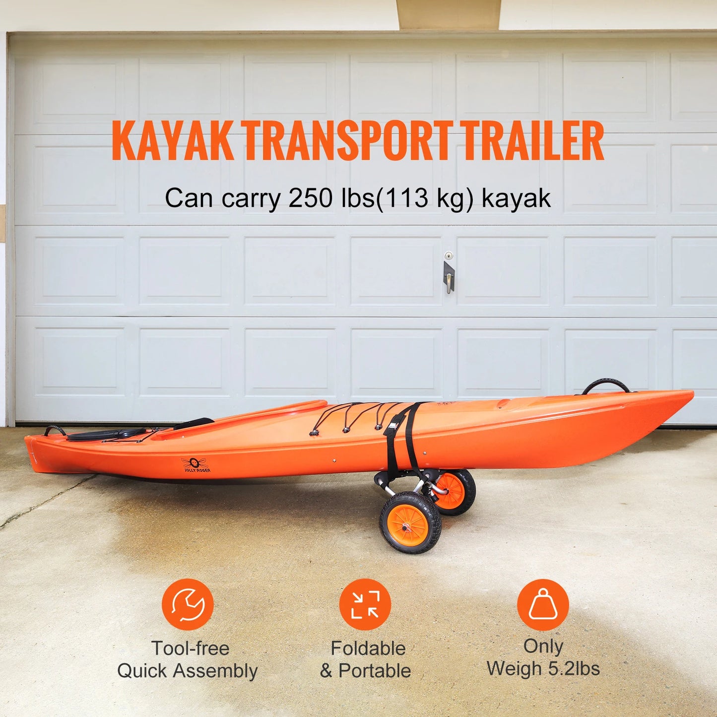 SucceBuy Kayak Cart 250 Lbs Foldable Trolley 10 Inch Tires