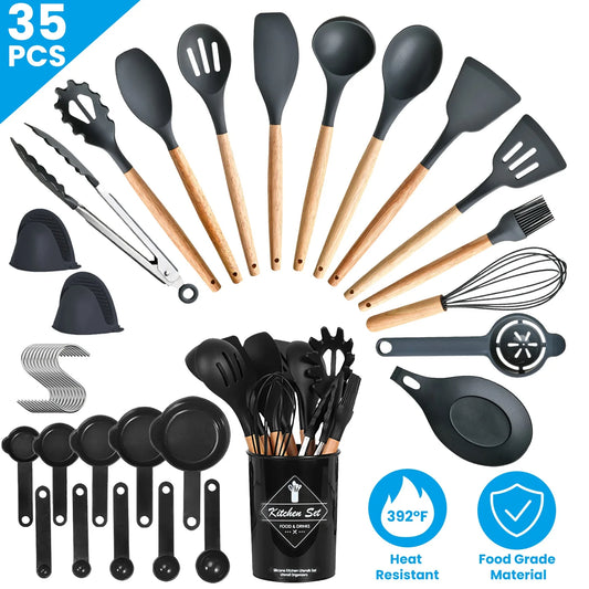 35Pcs Kitchen Cooking Utensils Set Spatula Set Baking Utensils Kitchen Accessories with Holder