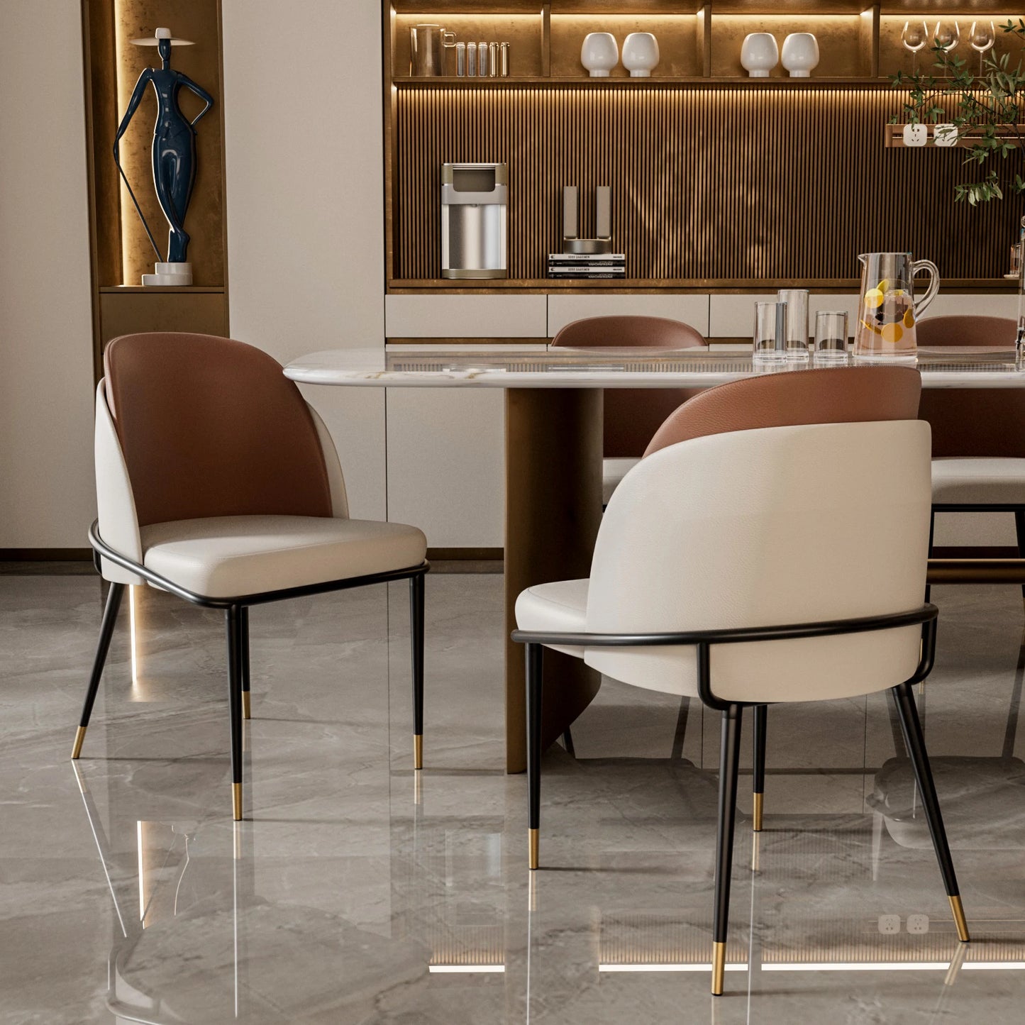Set Of 2 Faux Leather Dining Chairs Upholstered Padded Modern Wooden Back